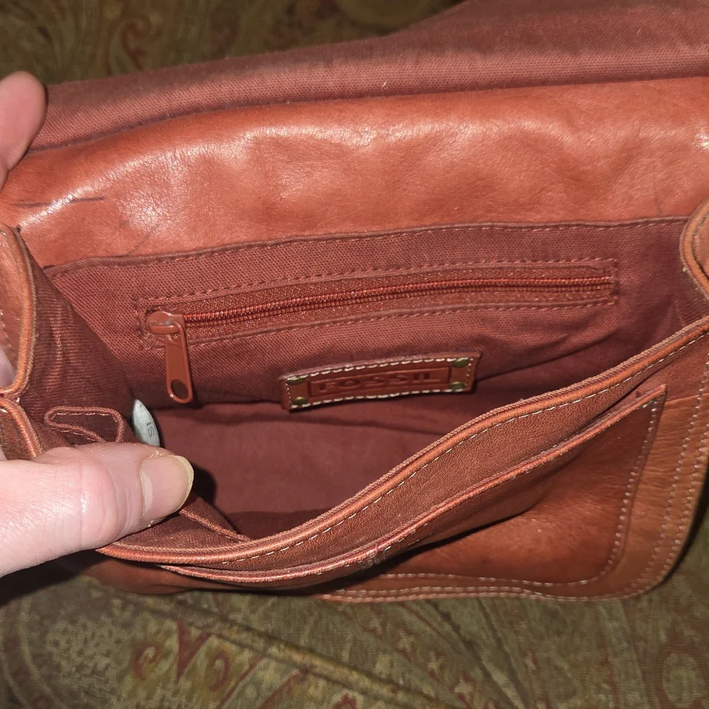 Fossil Brown Leather Crossbody Bag GUC - Picture 8 of 12